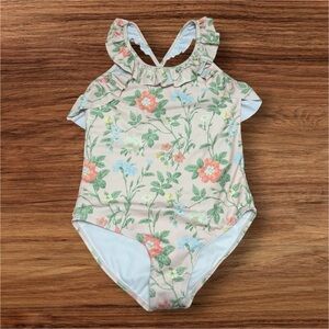 Janie and Jack Ruffle Shoulder Floral One Piece Swimsuit Size 12 NWOT